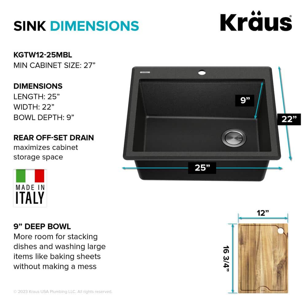 Metallic Black Granite Composite Single Bowl Kitchen Sink