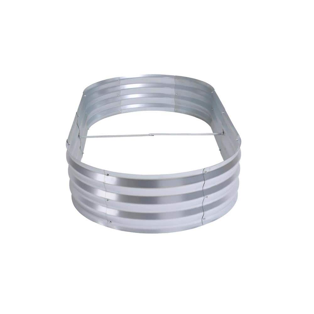 Oval Silver Galvanized Steel Raised Garden Bed Planter, 6ft x 3ft