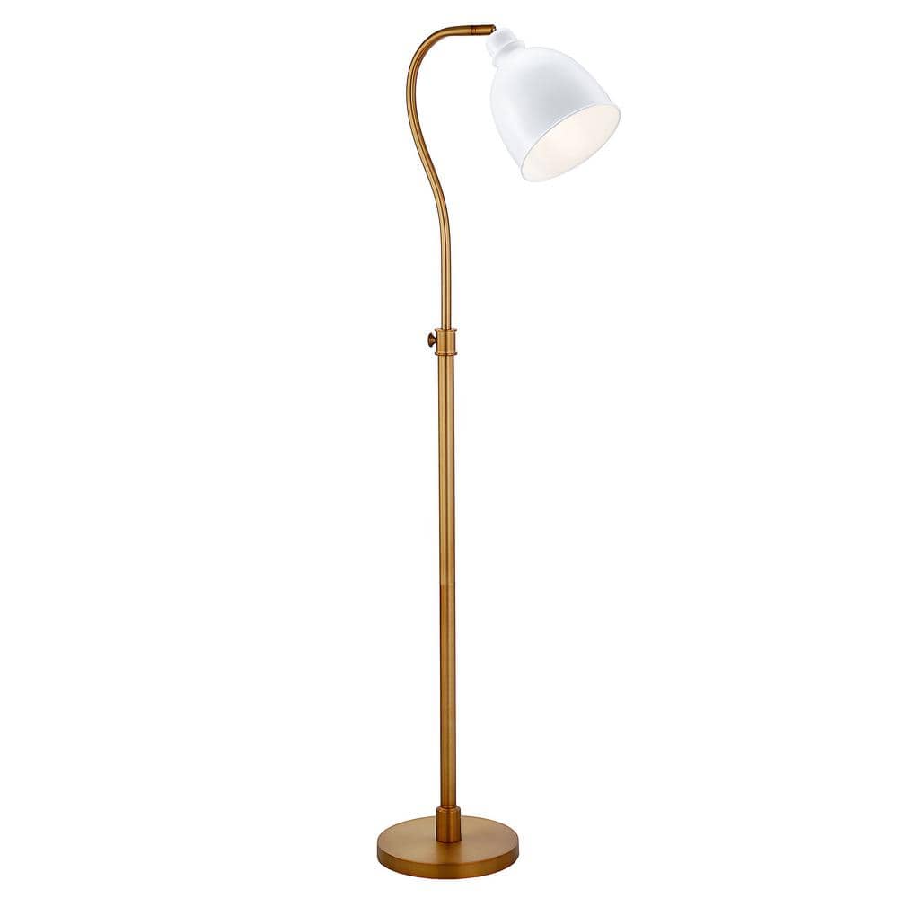 Adjustable Brass Finish Arc Floor Lamp with Matte White Shade