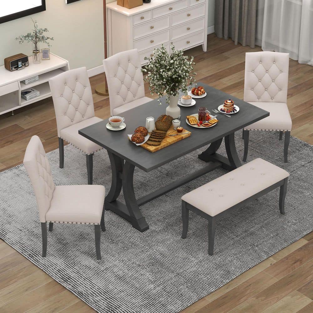 6-Piece Solid Wood Outdoor Conversation Patio Furniture Set with Beige Cushions price history on PriceWatchPro