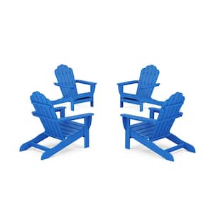 Pacific Blue 4-Piece Plastic Patio Conversation Set in Oversized Adirondack Chair Monterey Bay