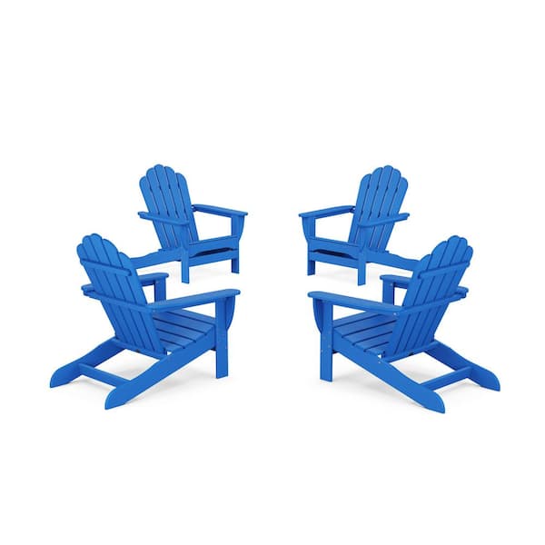 Trex Outdoor Furniture Pacific Blue 4-Piece Plastic Patio Conversation Set in Oversized Adirondack Chair Monterey Bay