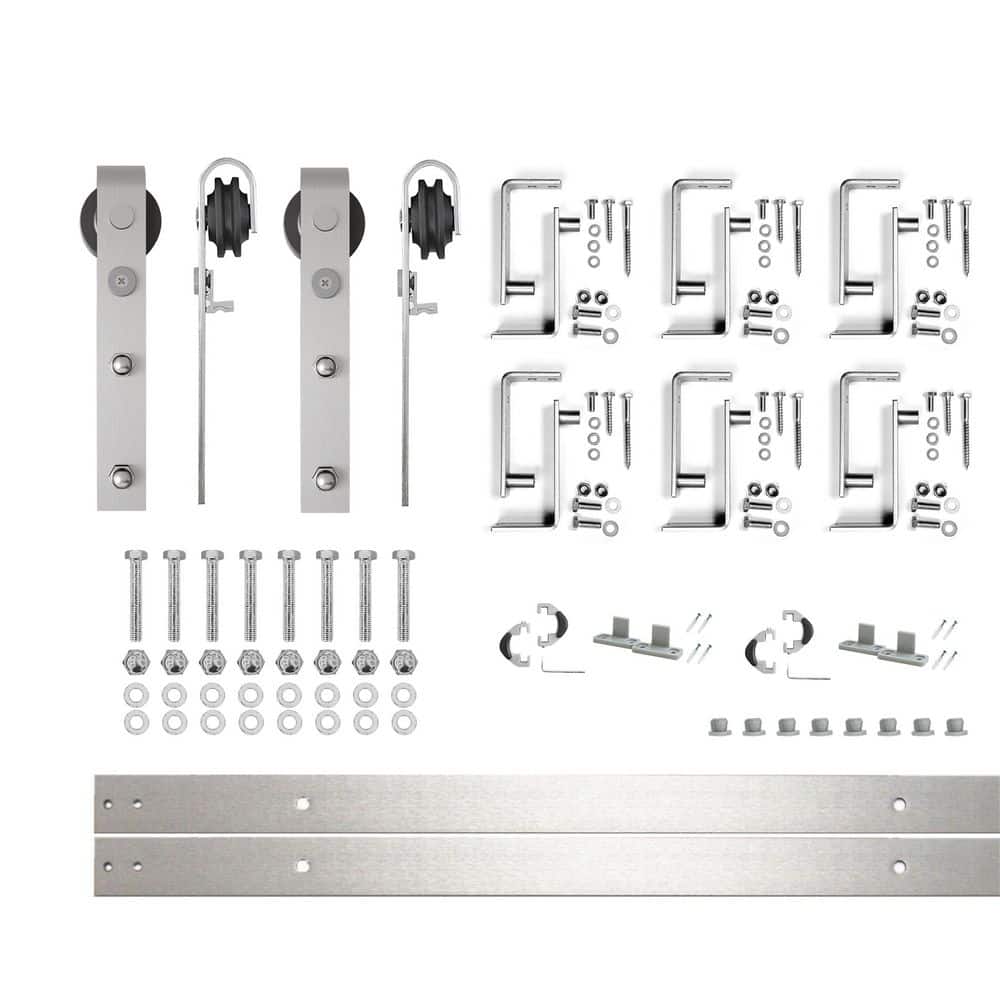 8 ft./96 in. Brushed Nickel Double Track Bypass U-Shape Sliding Barn Door Hardware Kit - Classic Design Roller price history on PriceWatchPro