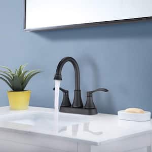 ABA DESK MOUNT 4 in. Centerset Double Handle Lavatory Vanity Bathroom Faucet with Pop Up Sink Drain in matte black