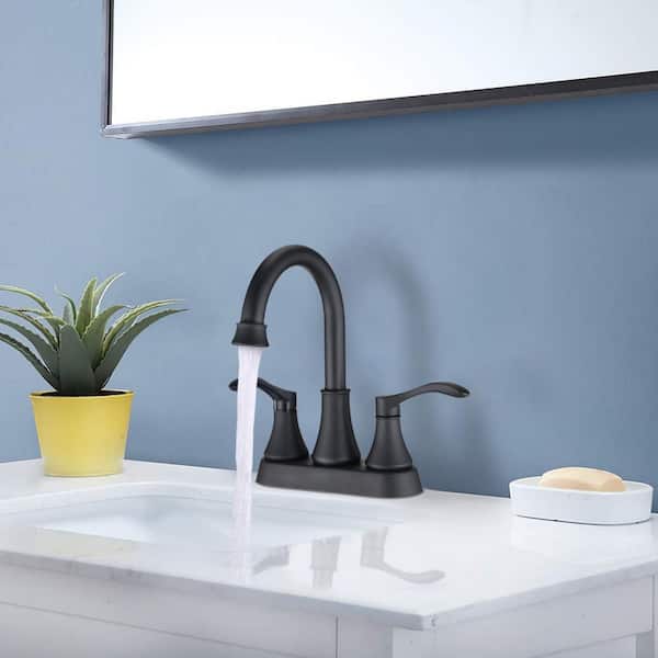 ABAd DESK MOUNT 4 in. Centerset Double Handle Lavatory Vanity Bathroom Faucet with Pop Up Sink Drain in matte black