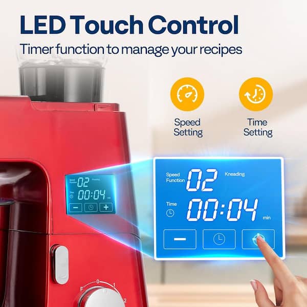 VIVOHOME 7.5 qt. 6-Speed Red 9 in 1 Stainless Steel