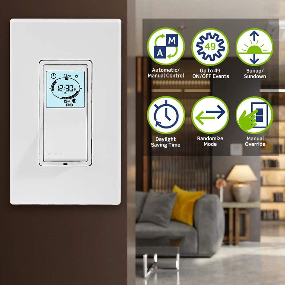 White Digital In-Wall Programmable Timer Switch