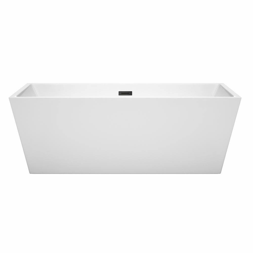 Sara 67" White Acrylic Freestanding Bathtub with Matte Black Trim