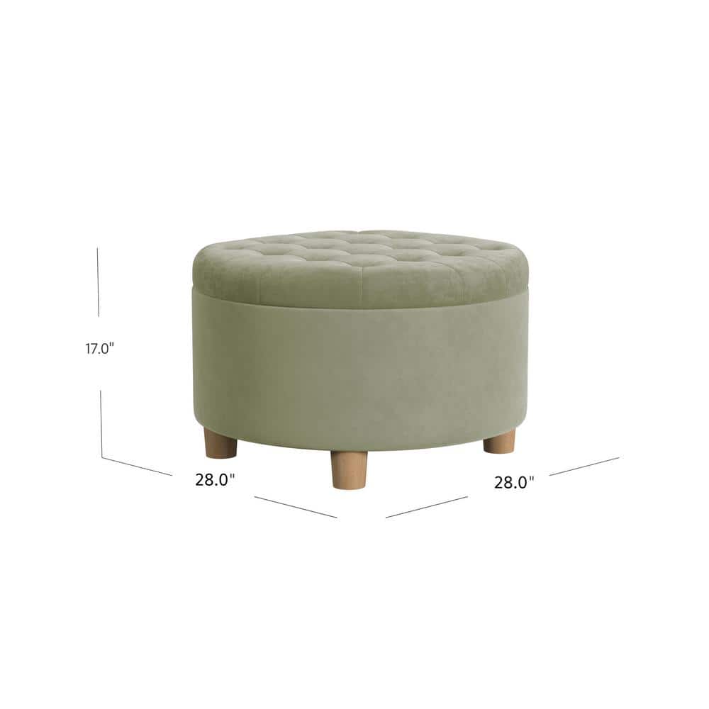 Sage Green Velvet Tufted Round Storage Ottoman