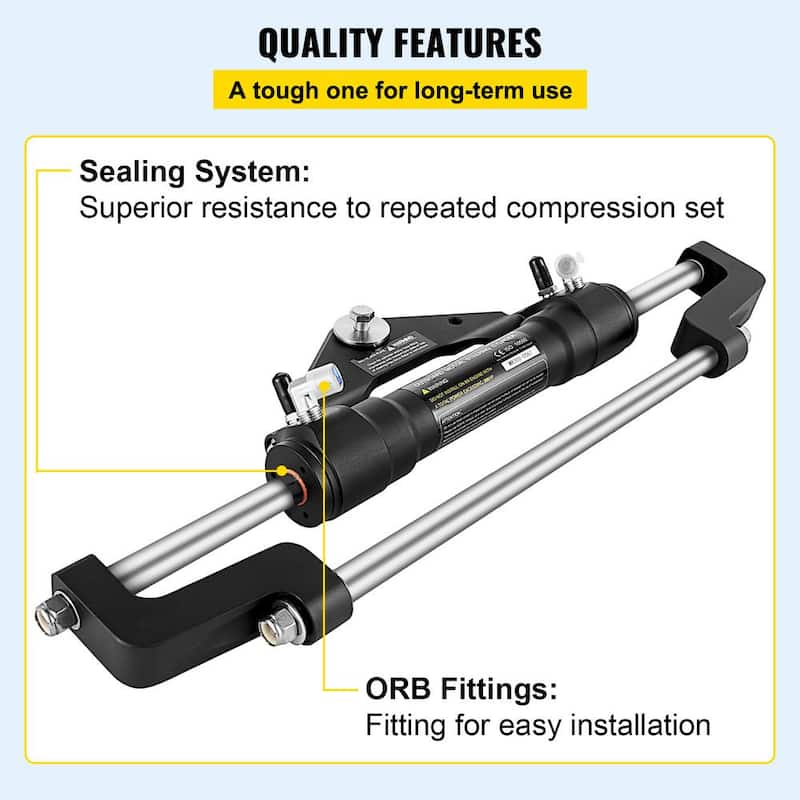 Hydraulic Steering Cylinder 300HP Hydraulic Steering Front Mount No Hose and Helm Hydraulic Outboard Marine Steering Kit