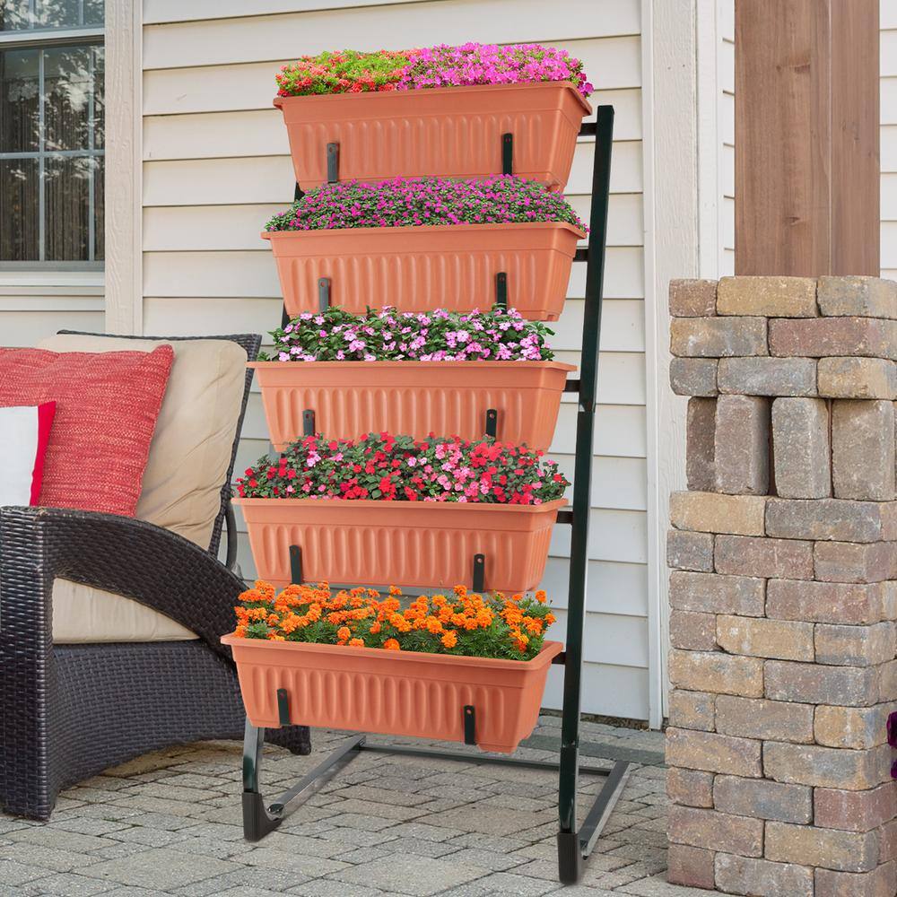 Terracotta 5-Tier Vertical Garden Planter with Steel Frame