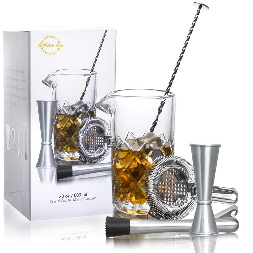 Crystal Clear 20 Oz. Mixing Glass Set, Silver, Stainless Steel, 5-Piece Coc