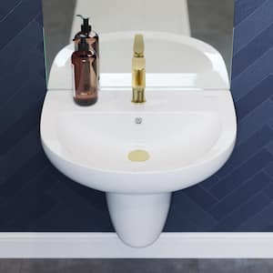 Cache Ceramic Oval Single Hole Faucet Wall Mount Bathroom Sink with Overflow