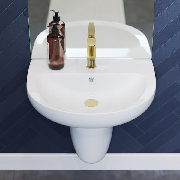 Swiss Madison Cache Ceramic Oval Single Hole Faucet Wall Mount Bathroom Sink with Overflow