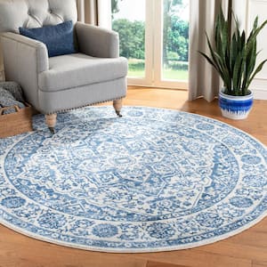 Brentwood Navy/Light Gray 3 ft. x 3 ft. Round Border Medallion Distressed Area Rug