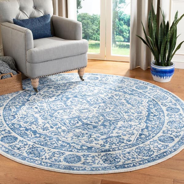 Brentwood Navy/Light Gray Doormat 3 ft. x 3 ft. Round Border Medallion Distressed Area Rug