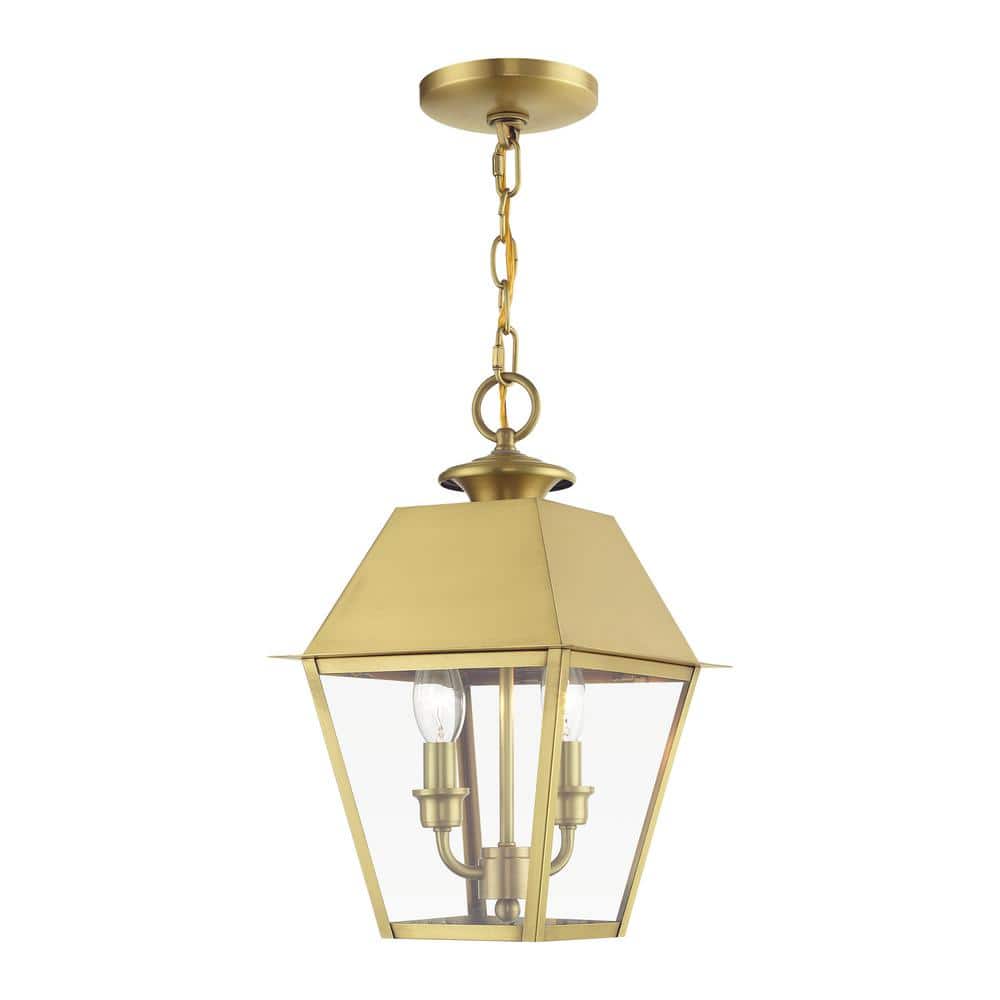Helmsdale 15in. 2-Light Natural Brass Dimmable Outdoor Pendant Light with Clear Glass and No Bulbs Included price history on PriceWatchPro