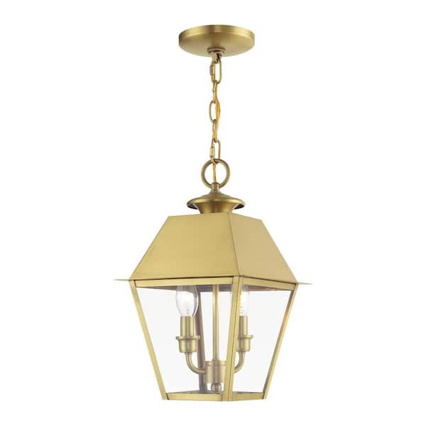 AVIANCE LIGHTING Helmsdale 15in. 2-Light Natural Brass Dimmable Outdoor Pendant Light with Clear Glass and No Bulbs Included
