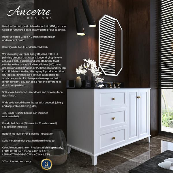 Hannah 48 in. W x 22 in. D x 34.50 in. H Bath Vanity in White with Right Offset Black Quartz Top with White Basin