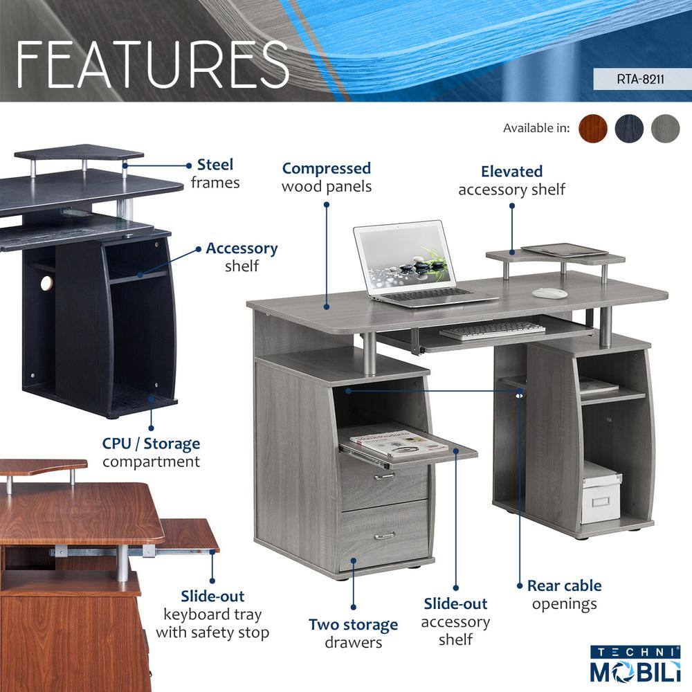Gray MDF Computer Desk with Drawer and Keyboard Tray