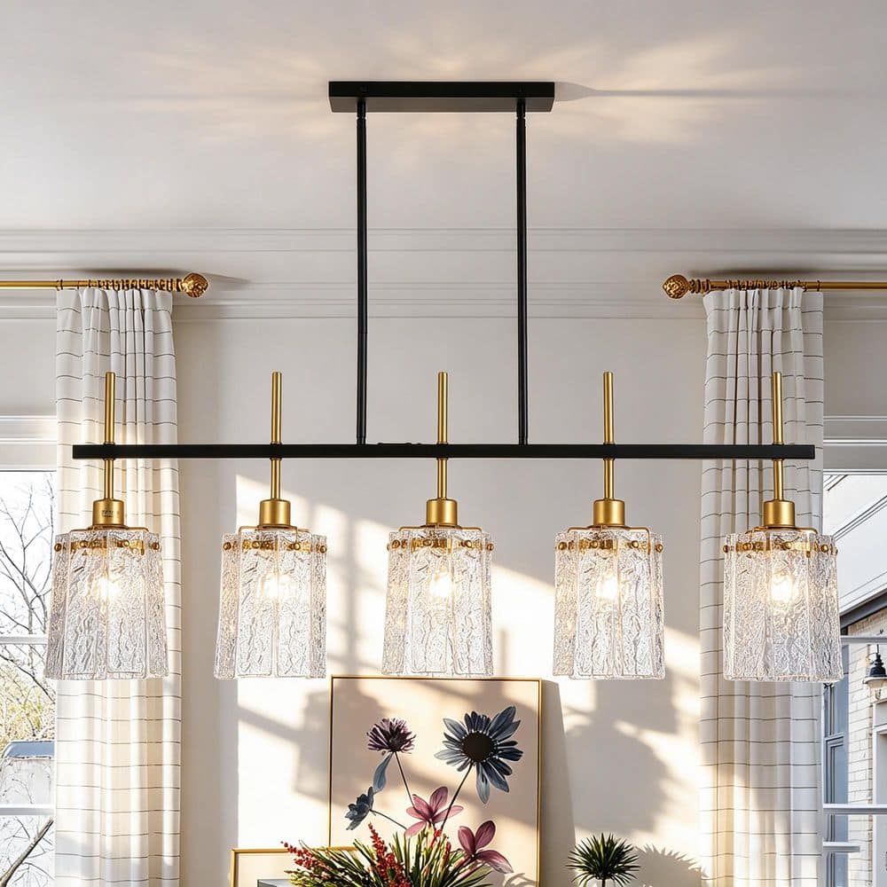 5 Light Gold Modern Chandelier Dining Room Light Fixture Over Table Kitchen Island Lighting with Glass Lampshade price history on PriceWatchPro