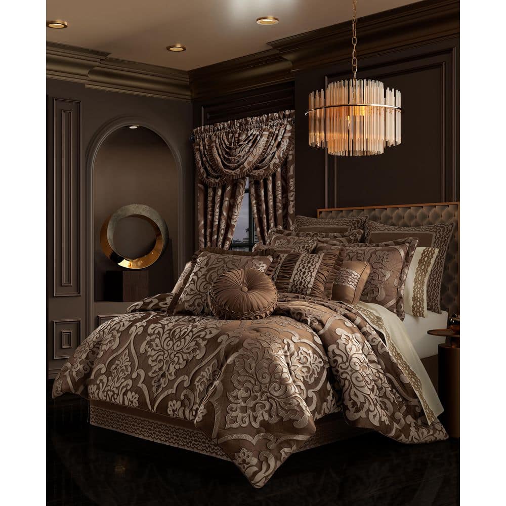 Copper and Beige Embroidered Rectangular Throw Pillow