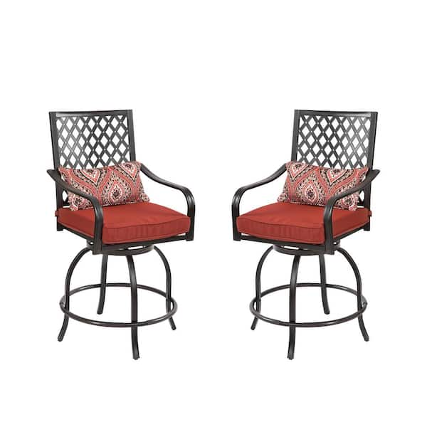 Unbranded Outdoor Swivel Metal Height Chairs Patio Dining Chair with Cushion (Set of 2)