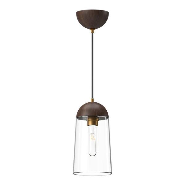 ALORA MOOD Emil 6 in. 1-Light 60-Watt Aged Gold/Walnut Pendant Light ...