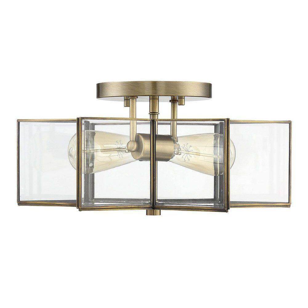 Meridian Natural Brass 2-Light Semi-Flush Mount with Clear Glass