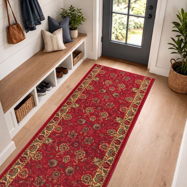 Ottohome Collection Non-Slip Rubberback Oriental Design 3 x 10 Indoor Runner Rug, 2 ft. 7 in. x 9 ft. 6 in., Dark Red