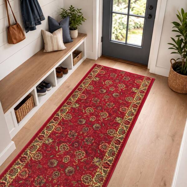 Homeline Non-Slip Rubberback 3 ft. x 45 ft. Oriental Indoor, Dark Red Runner Rug