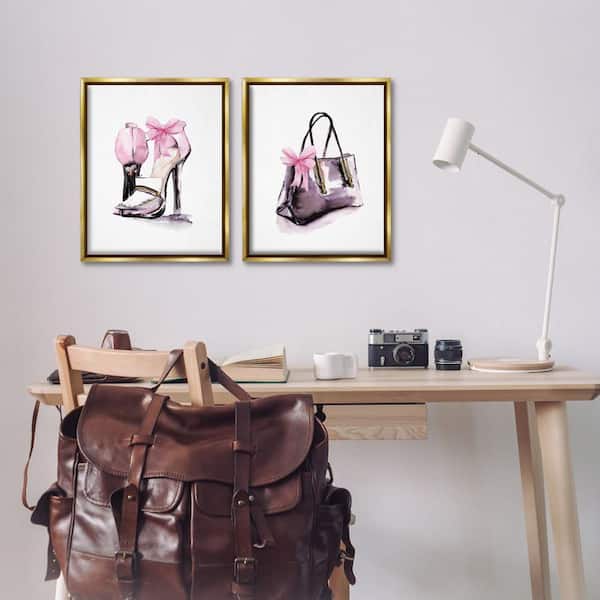 Luxury Shoes and Handbag by Stella Chang 2 Piece Gold Floater Frame Abstract Graphic Art Print 21 in. x 17 in.