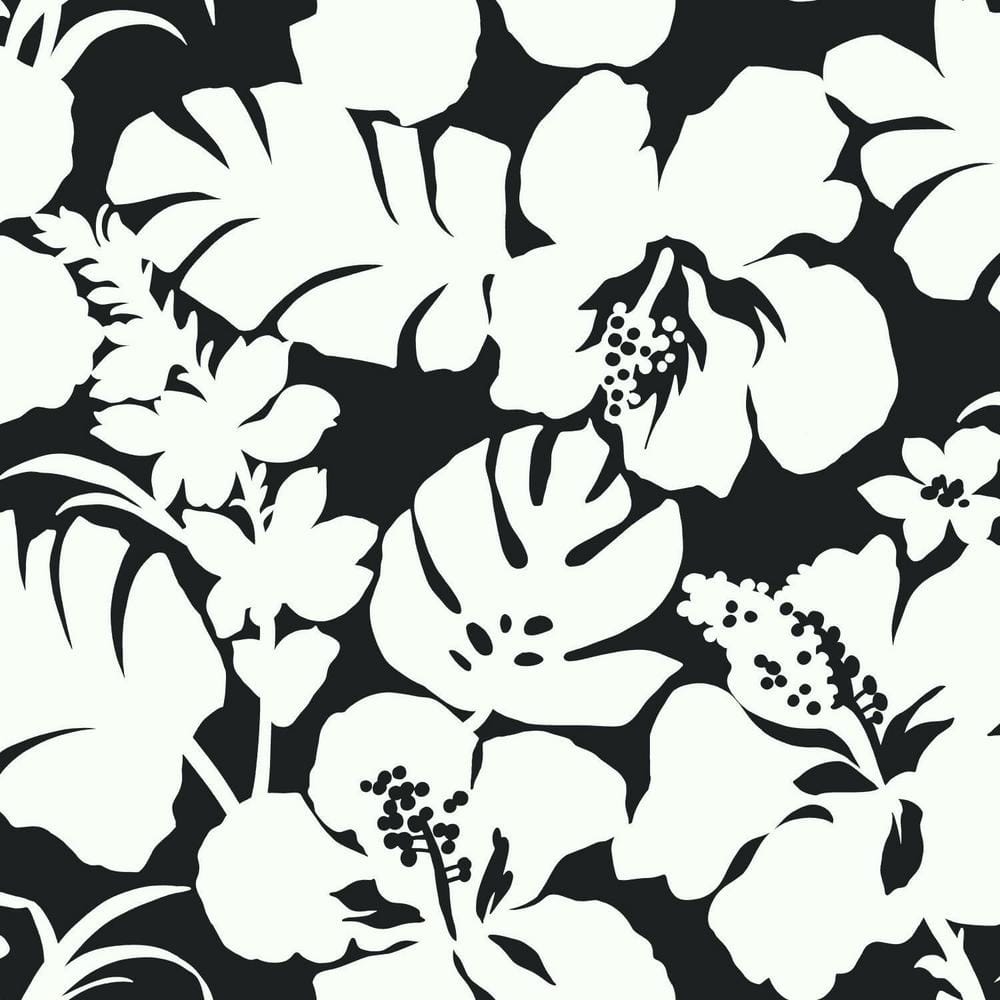 Black and White Vinyl-Coated Tropical Floral Wallpaper