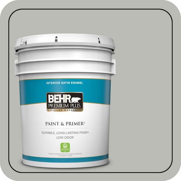 BEHR PREMIUM PLUS 5 gal. #N380-3 Weathered Moss Satin Enamel Low Odor Interior Paint & Primer