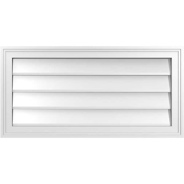 Ekena Millwork 32 in. x 16 in. Vertical Surface Mount PVC Gable Vent: Decorative with Brickmould Frame