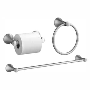 Coralais 3-Piece Hardware Bundle with Towel Bar, Towel Ring and Toilet Paper Holder in Brushed Chrome