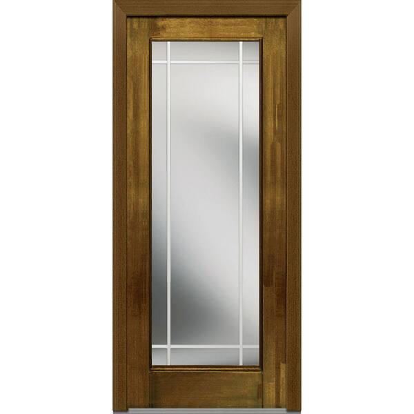 MMI Door 36 in. x 80 in. Prairie Internal Muntins Right-Hand Full Lite Classic Stained Fiberglass Mahogany Prehung Front Door