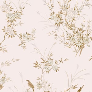 Rachel Ashwell Bird Chinoiserie Pink Gold Wallpaper Sample