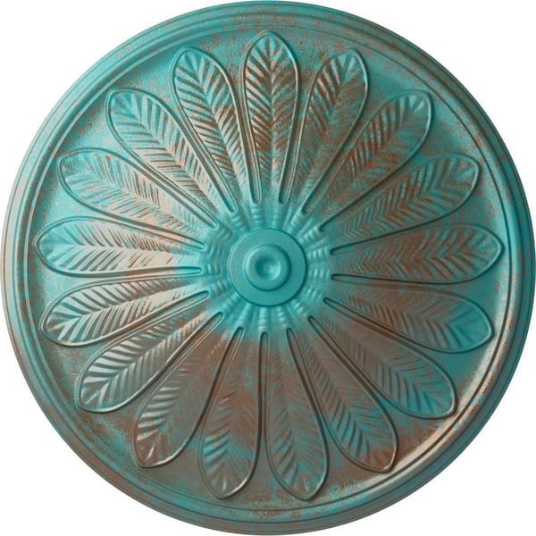 Ekena Millwork 5-1/2 in. x 25-1/2 in. x 25-1/2 in. Polyurethane Brontes Ceiling Medallion, Copper Green Patina
