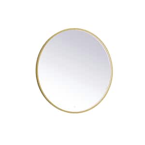 Timeless Home 39 in. W x 39 in. H Modern Round Aluminum Framed LED Wall Bathroom Vanity Mirror in Brass