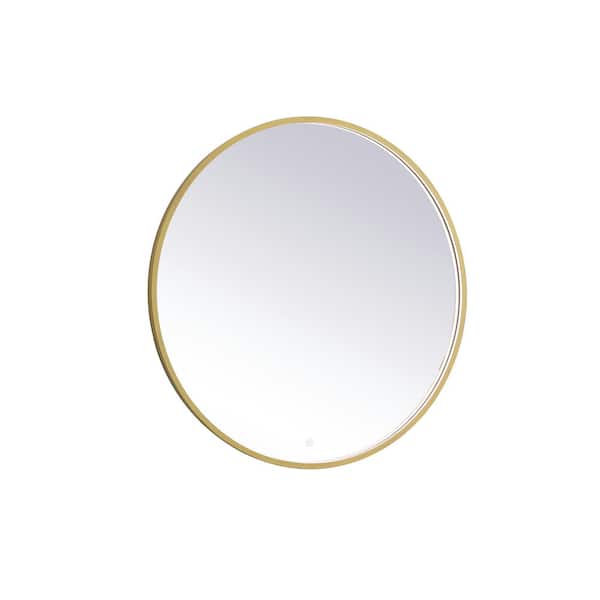 Unbranded Timeless Home 39 in. W x 39 in. H Modern Round Aluminum Framed LED Bathroom Vanity Mirror in Brass