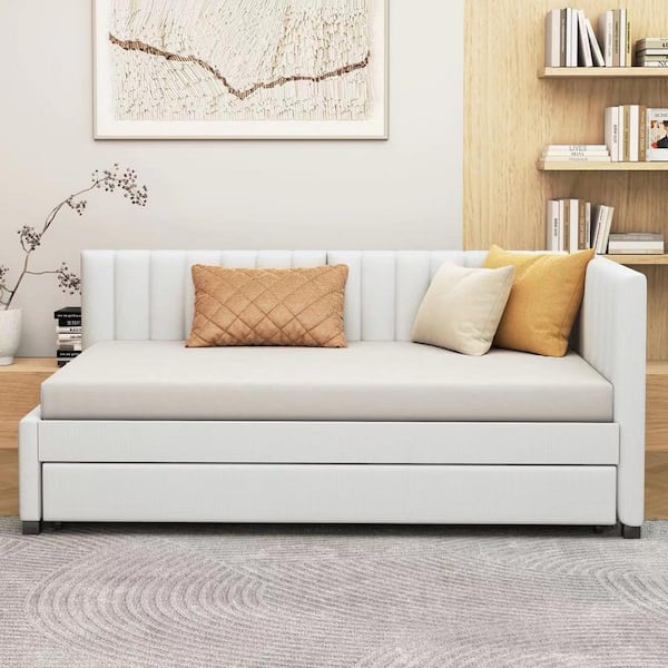 Beige Wood Frame Twin Size Daybed with Trundle Twin Size Sofa Bed Frame