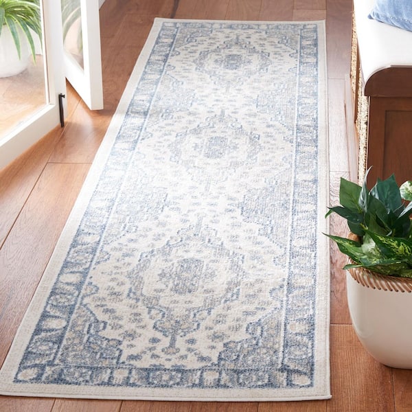 Blair Beige/Gray Blue 2 ft. x 8 ft. Machine Washable Medallion Ornate Runner Rug