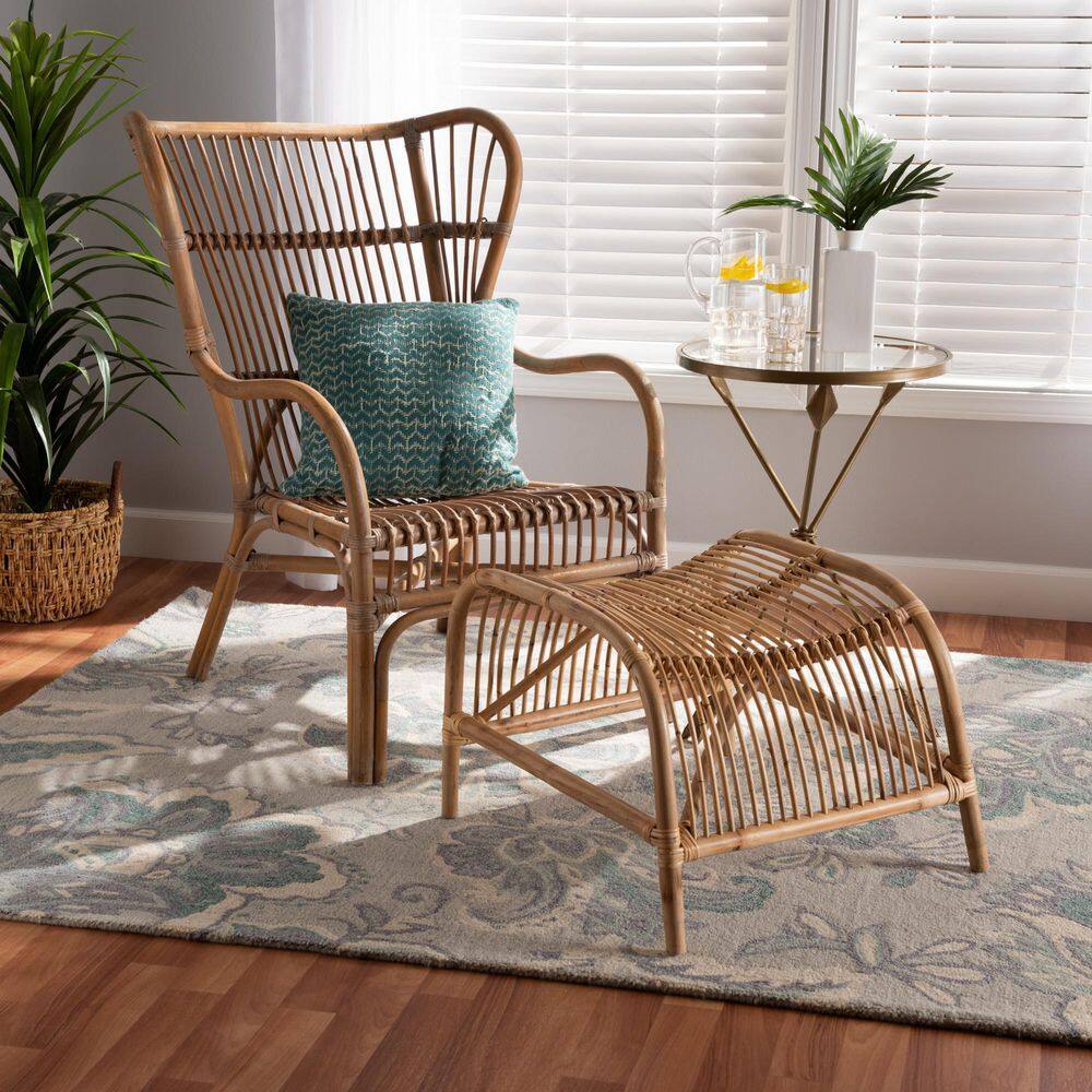 Handcrafted Sustainably Sourced Rattan Accent Chair Set in Natural Brown