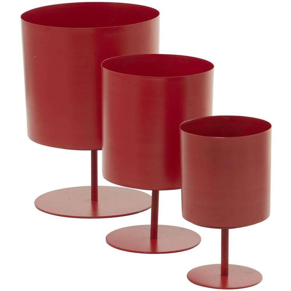Set of 3 Red Metal Round Indoor Planters