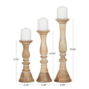 Light Brown Wood Candle Holder (Set of 3)