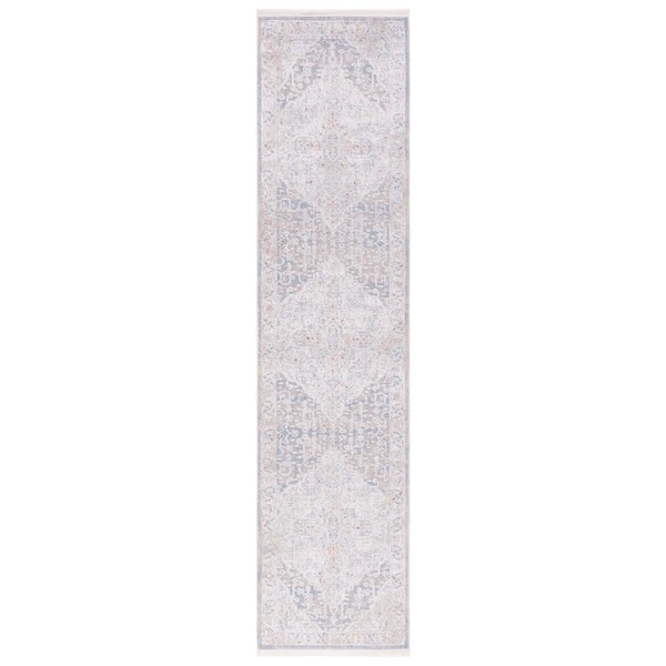 Marmara Beige/Blue Rust 2 ft. x 8 ft. Border Floral Runner Rug