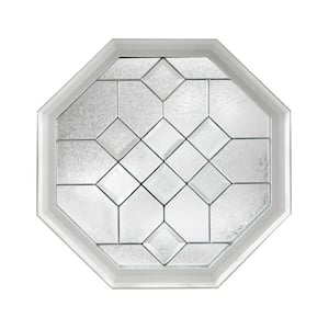23.25 in. x 23.25 in. Decorative Glass Fixed Octagon Geometric Vinyl Window in White Black Caming