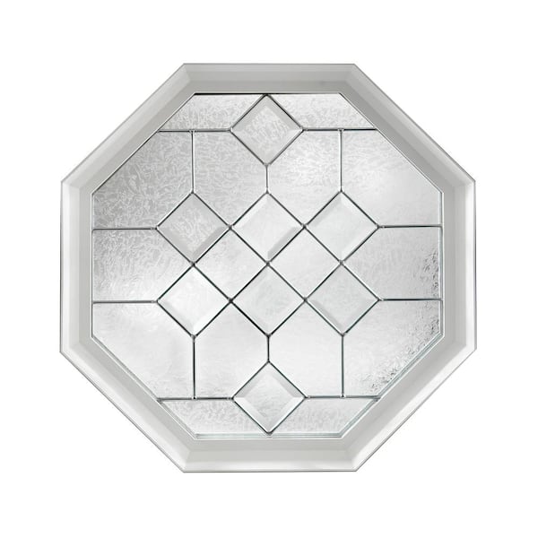 Hy-Lite 23.25 in. x 23.25 in. Decorative Glass Fixed Octagon Geometric Vinyl Window in White Nickel Caming