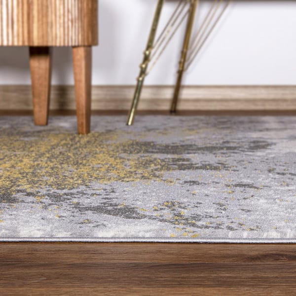 Contemporary Modern Abstract Yellow 2 ft. x 7 ft. Runner Area Rug